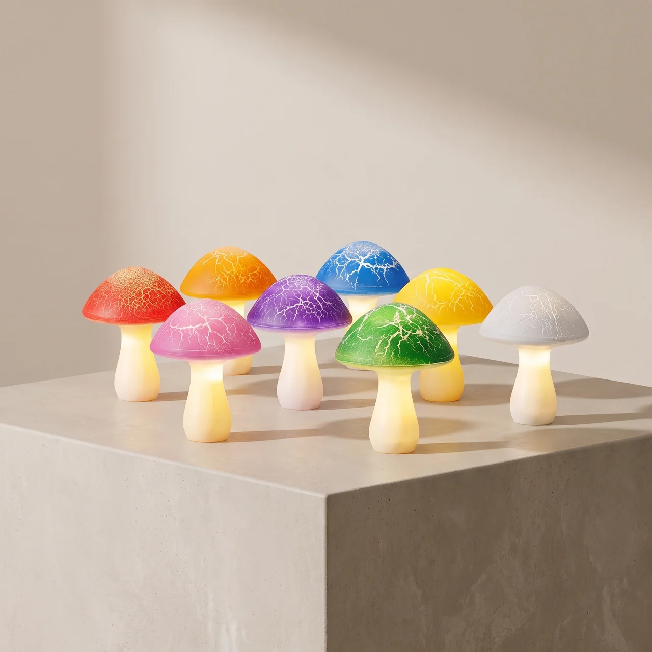 Solar Mushroom Garden Lights with Cracked Glass Cap and Detachable Solar Panel