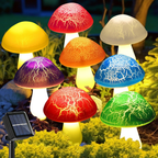 Solar Mushroom Garden Lights with Cracked Glass Cap and Detachable Solar Panel