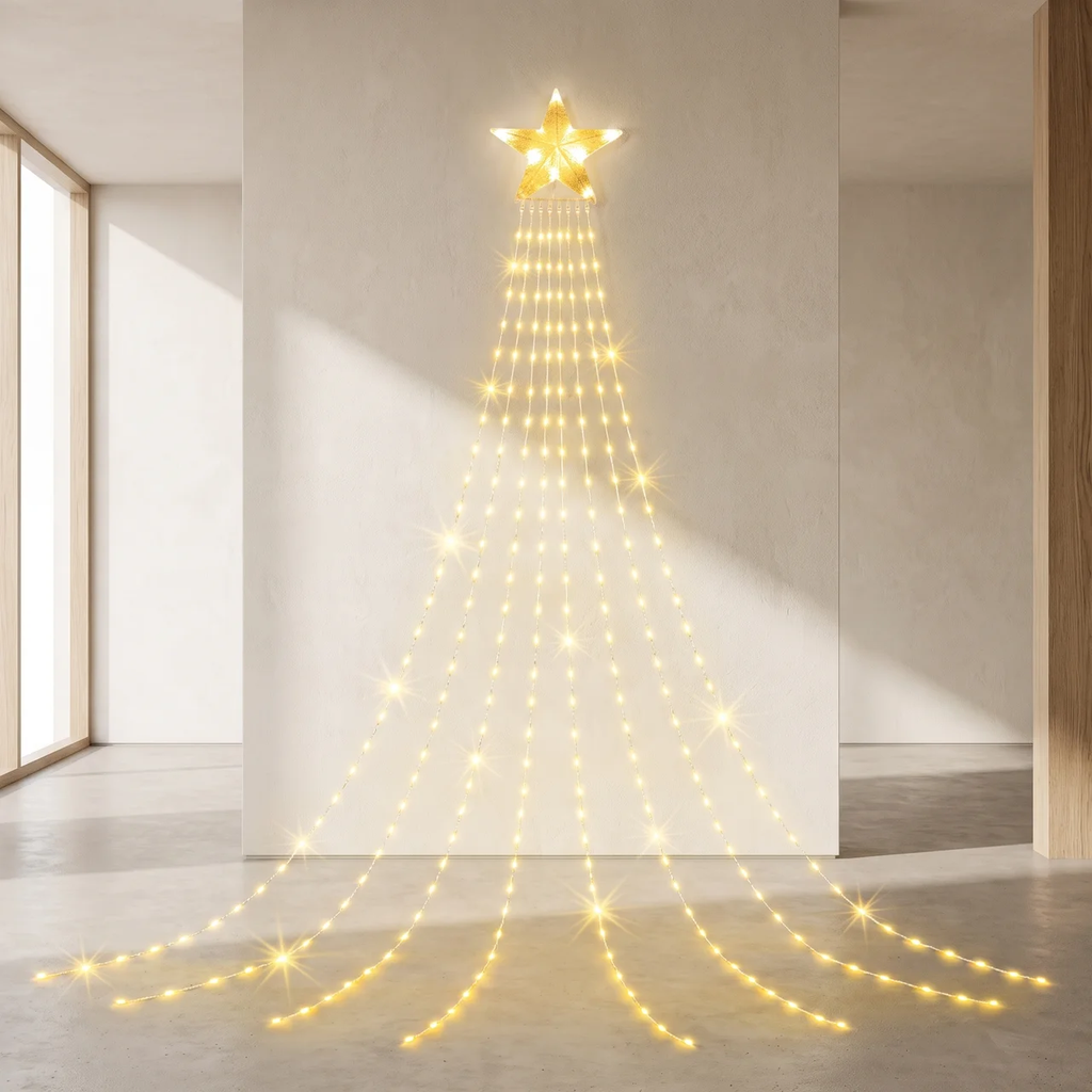 Christmas Waterfall Lights Solar Powered Outdoor Cascading Decorative Lights