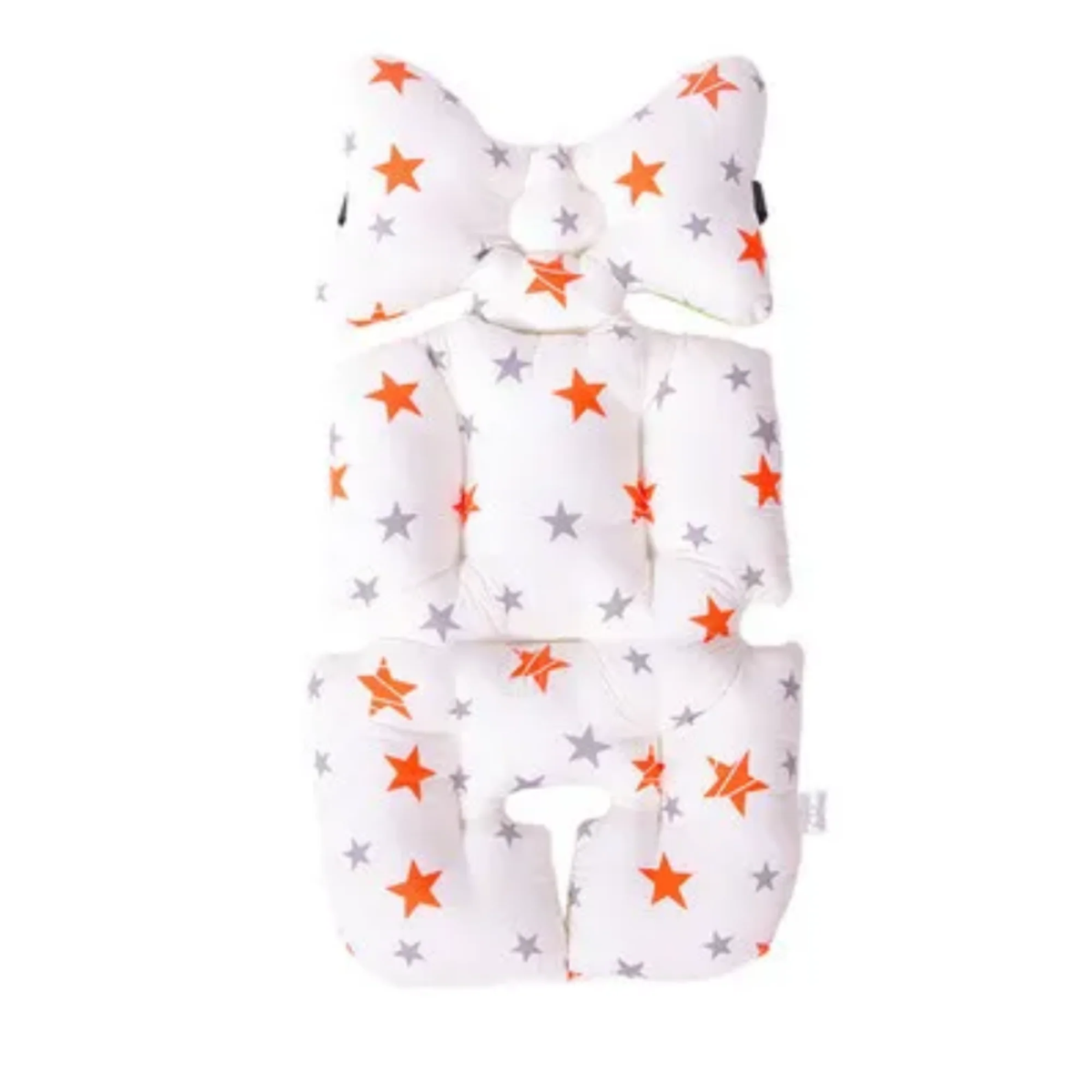 A baby support cushion set with a white background and a pattern of orange and gray stars, shown against a plain white background.