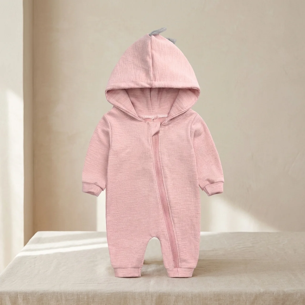 Dinosaur Baby Hooded Romper with Spike Hood and Full Zipper