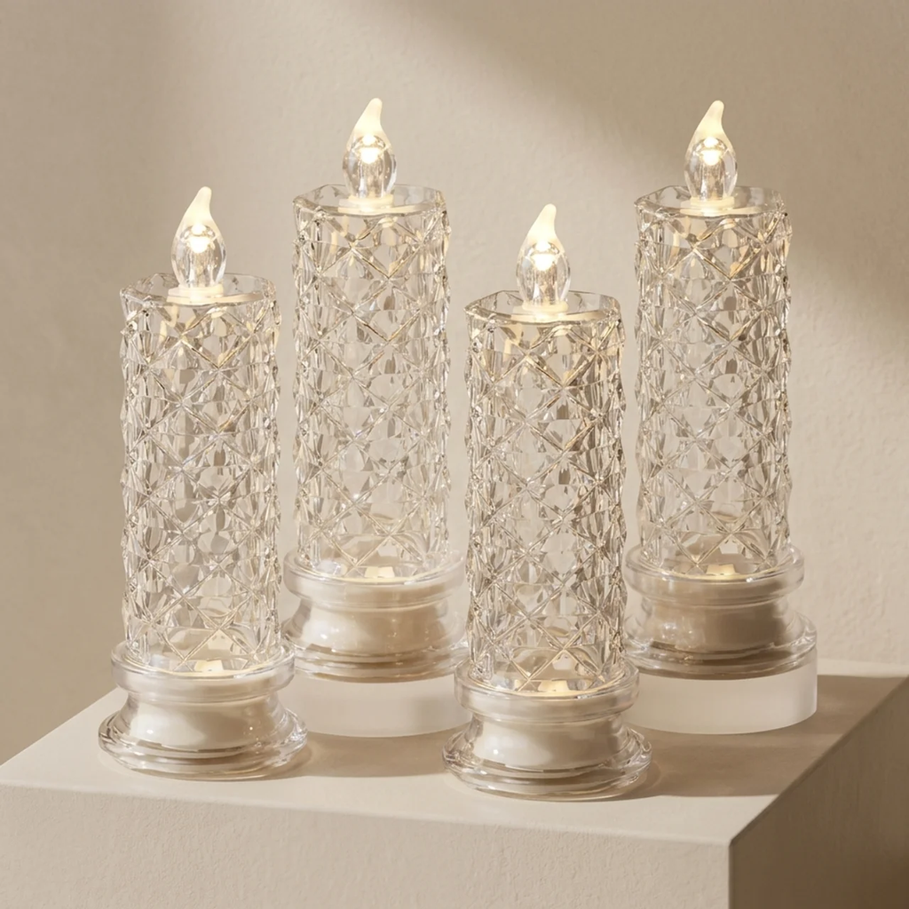 Faceted Crystal Look LED Candles Set of 4 Warm White Light