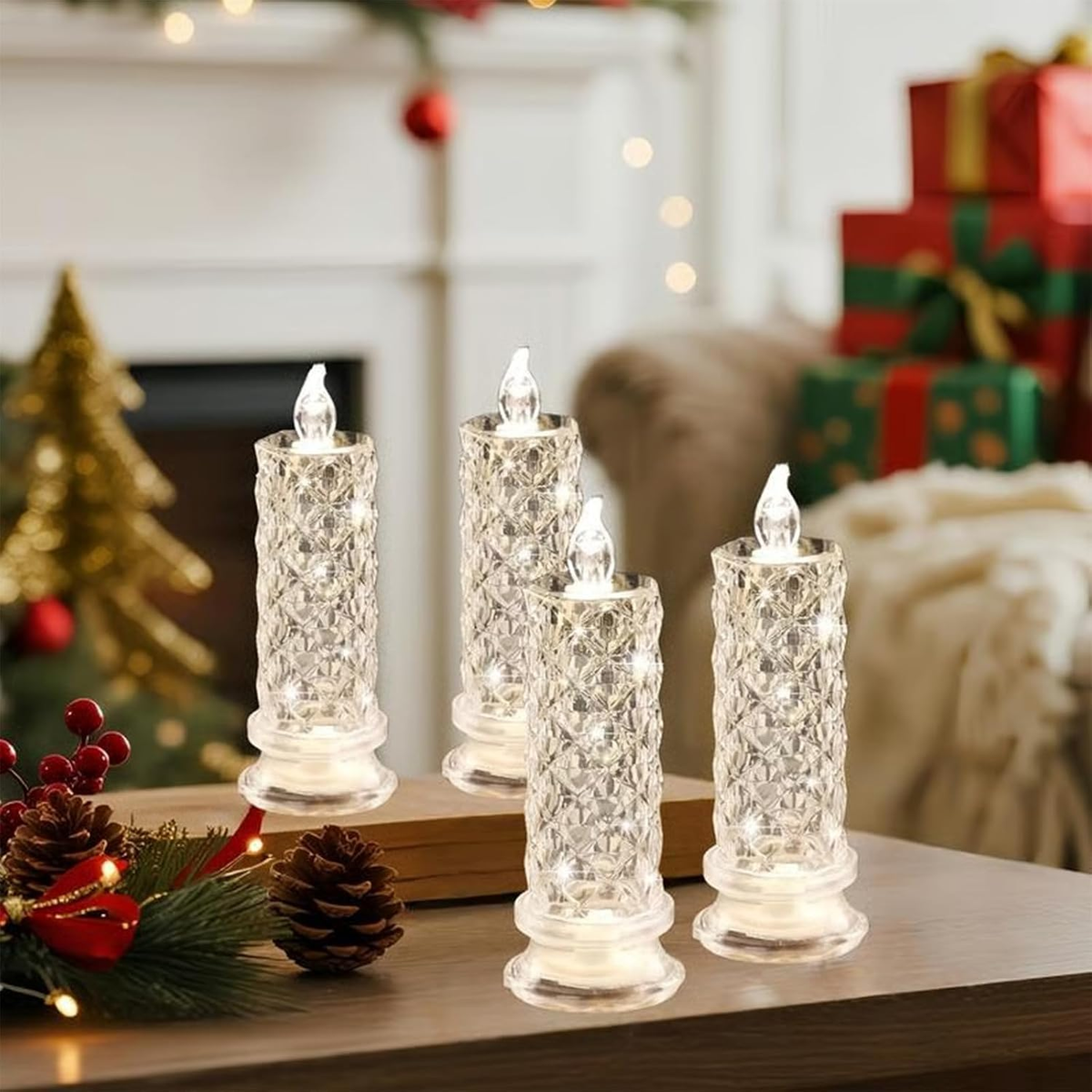 Faceted Crystal Look LED Candles Set of 4 Warm White Light