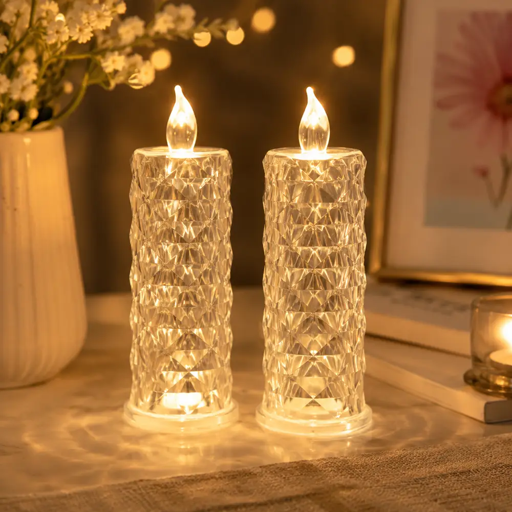 Faceted Crystal Look LED Candles Set of 4 Warm White Light