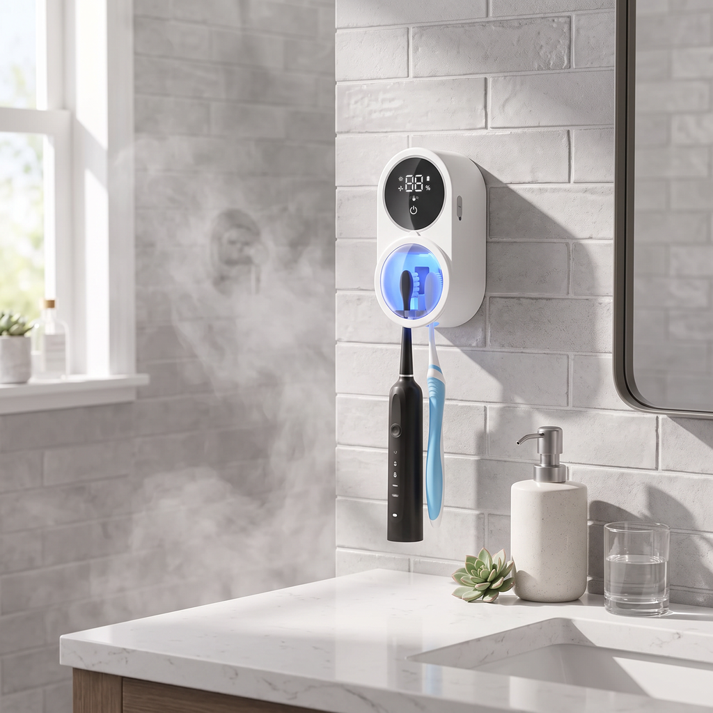 Wall Mounted Toothbrush Holder ABS Plastic Rotating Cover