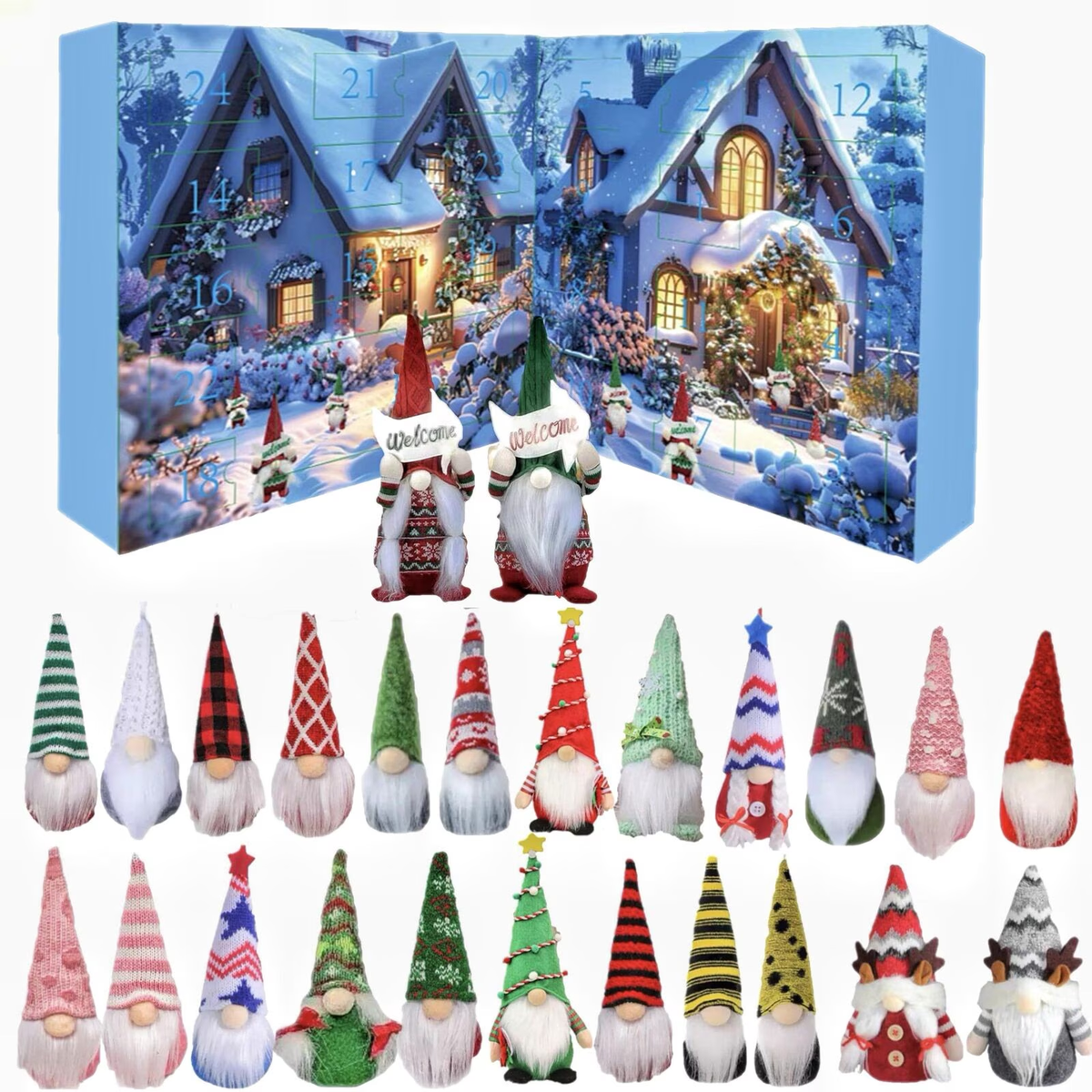 Christmas Advent Calendar with 24 Plush Gnome Figures