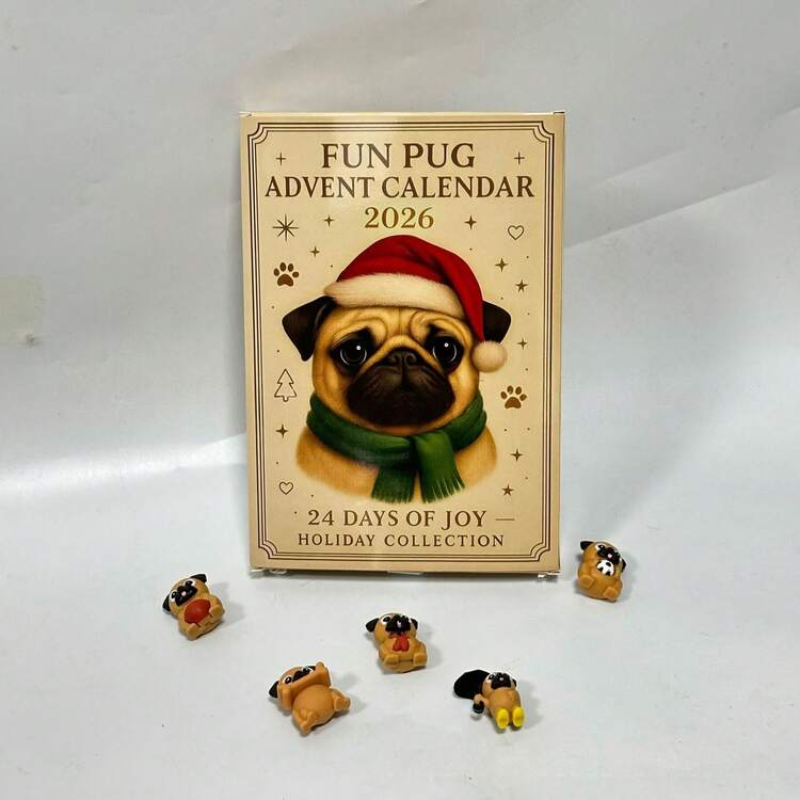 2026 Pug Christmas Countdown Calendar with 24 Mini Dog Figurines
