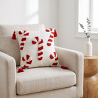 Christmas Candy Cane Cushion Cover with Plush Embroidery