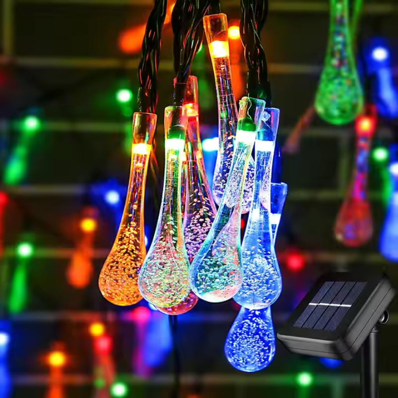 Solar LED String Lights 30 Teardrop Bulbs 8 Lighting Modes