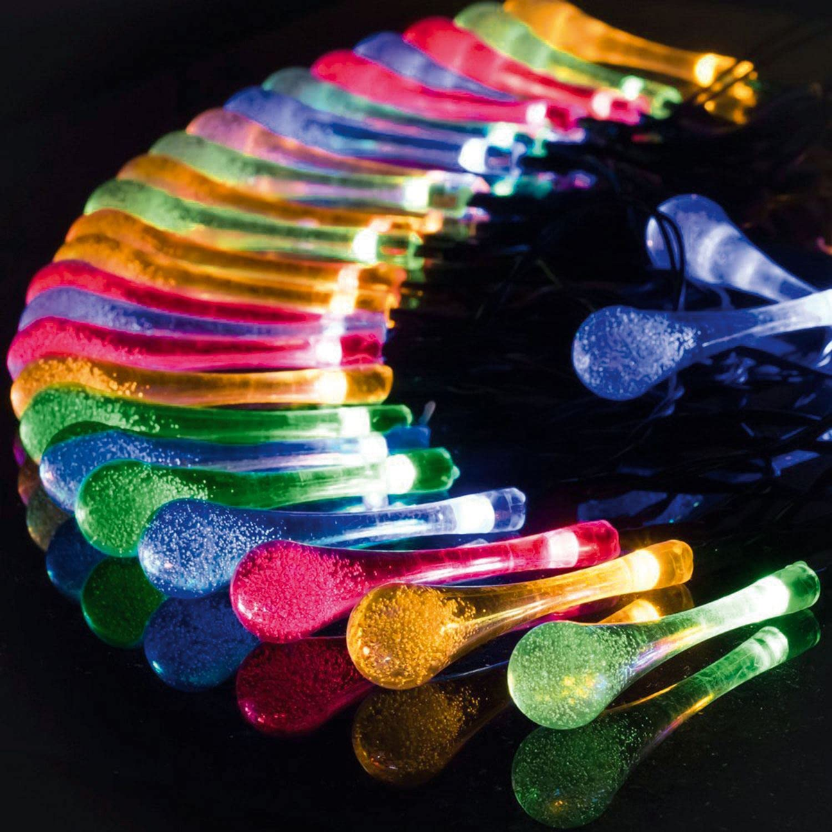 Solar LED String Lights 30 Teardrop Bulbs 8 Lighting Modes