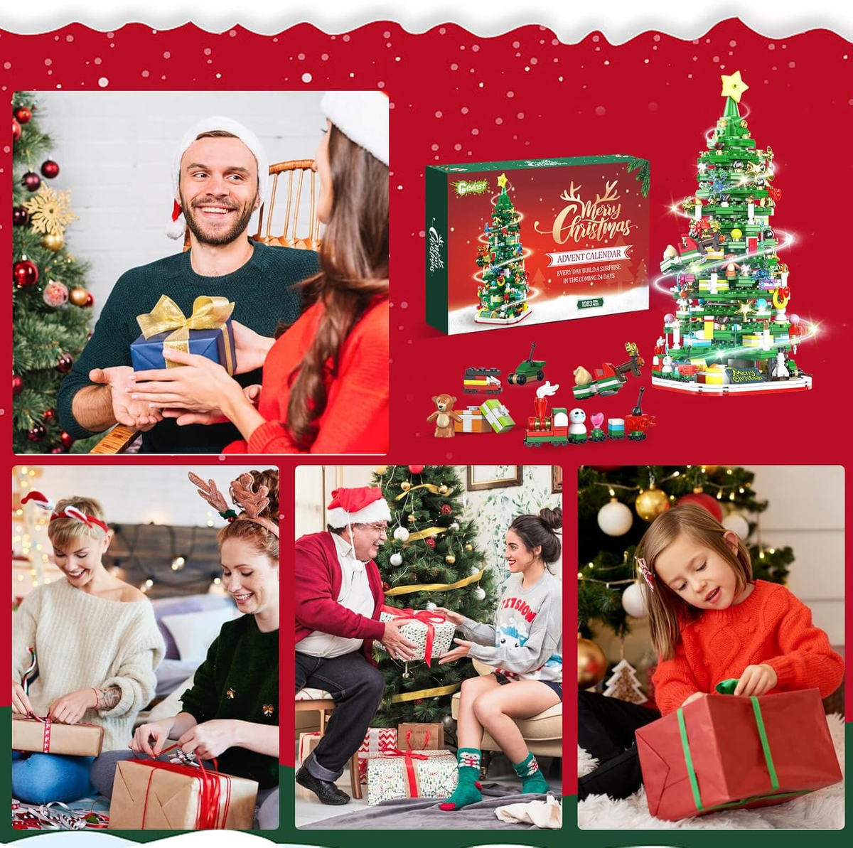 Christmas Tree Building Block Advent Calendar with 24 Daily Surprises