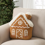 Gingerbread House Cushion 32cm Embroidered Fleece Christmas Decor