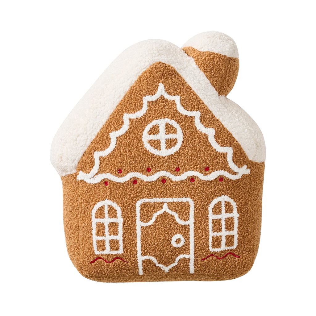 Gingerbread House Cushion 32cm Embroidered Fleece Christmas Decor