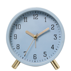 Light blue clock with gold accents on a white background