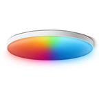 Round LED light with multicolored gradient on a white background