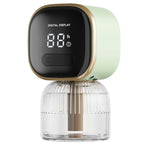 Digital display device with a clear cylindrical container on a white background