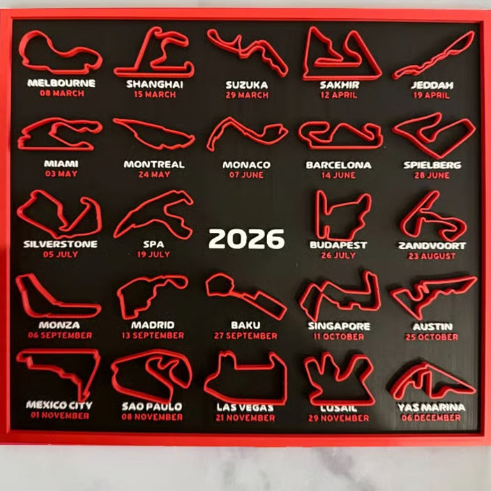 3D Printed F1 Racing Calendar 2026 Ð All Circuits Track Wall Art with Display Stand 1