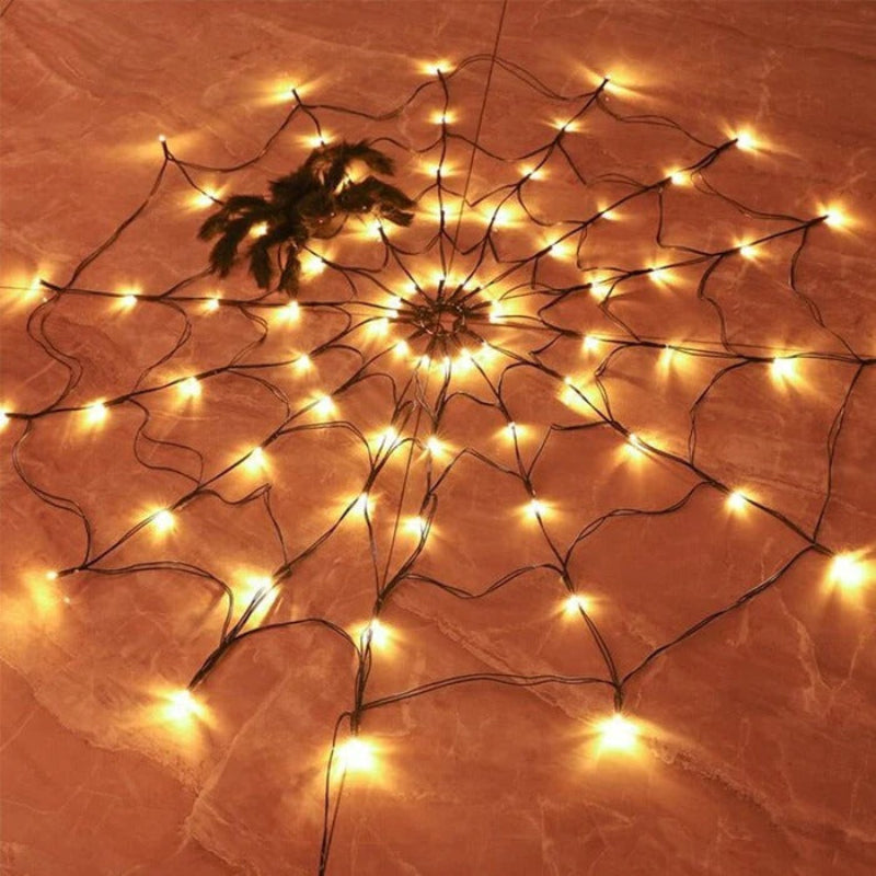 Decorative string lights arranged in a circular pattern on a textured surface.