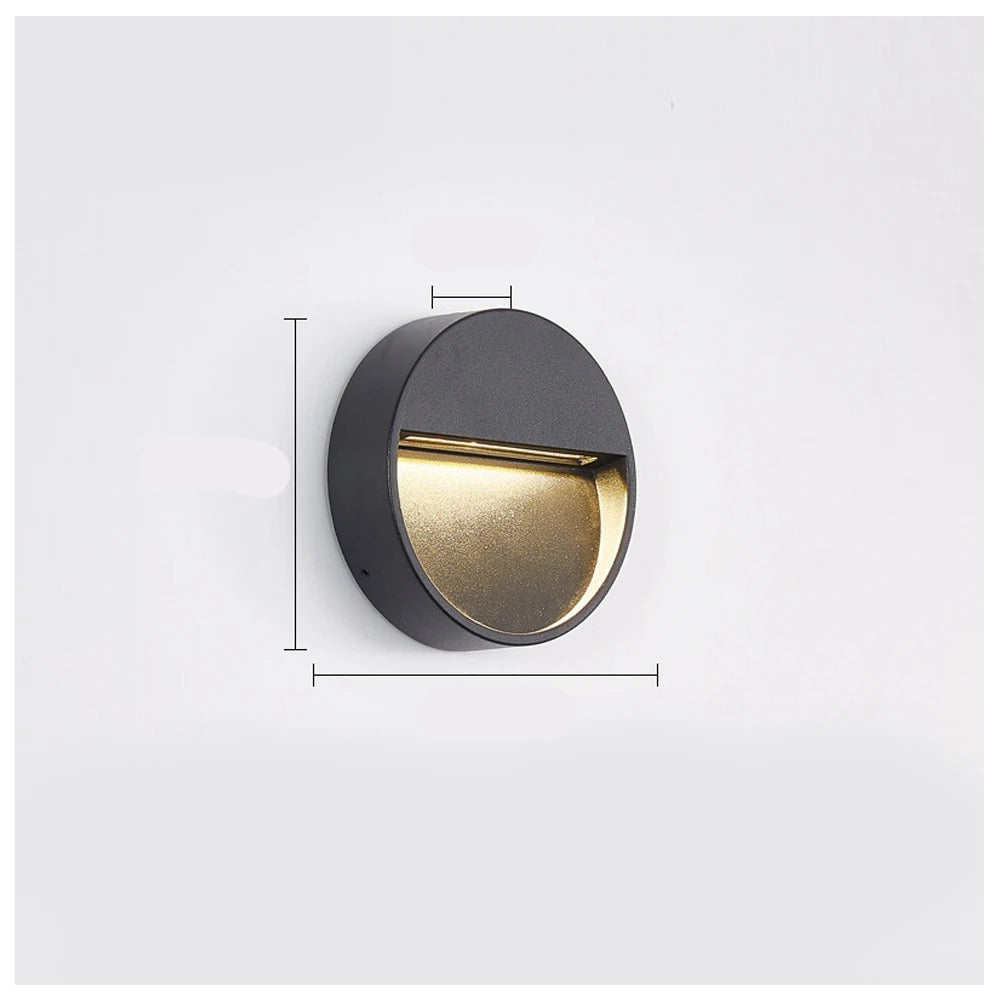 Wall-mounted outdoor light fixture with dimensions on a white background