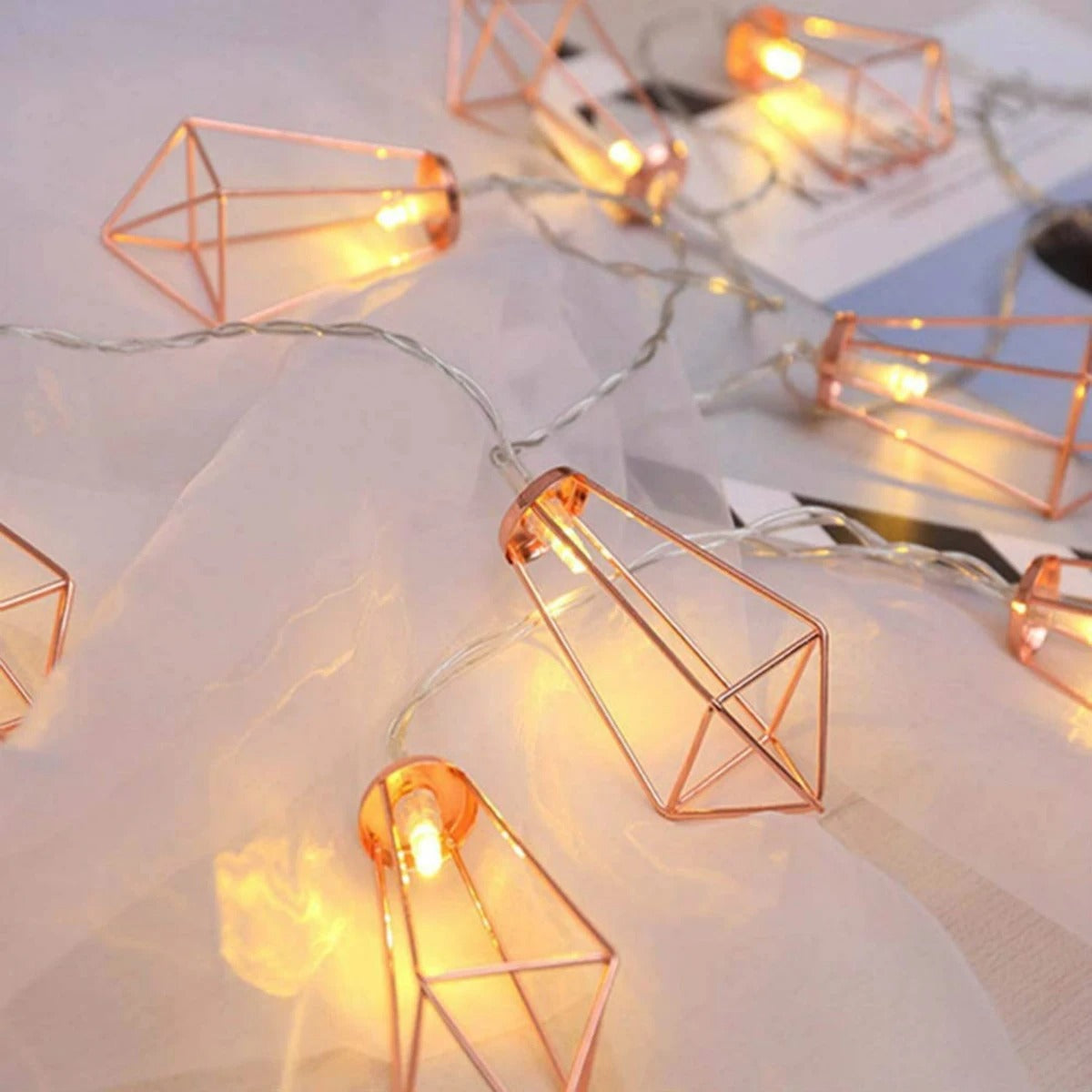 Diamond Fairy String Lights with Warm White LED Glow
