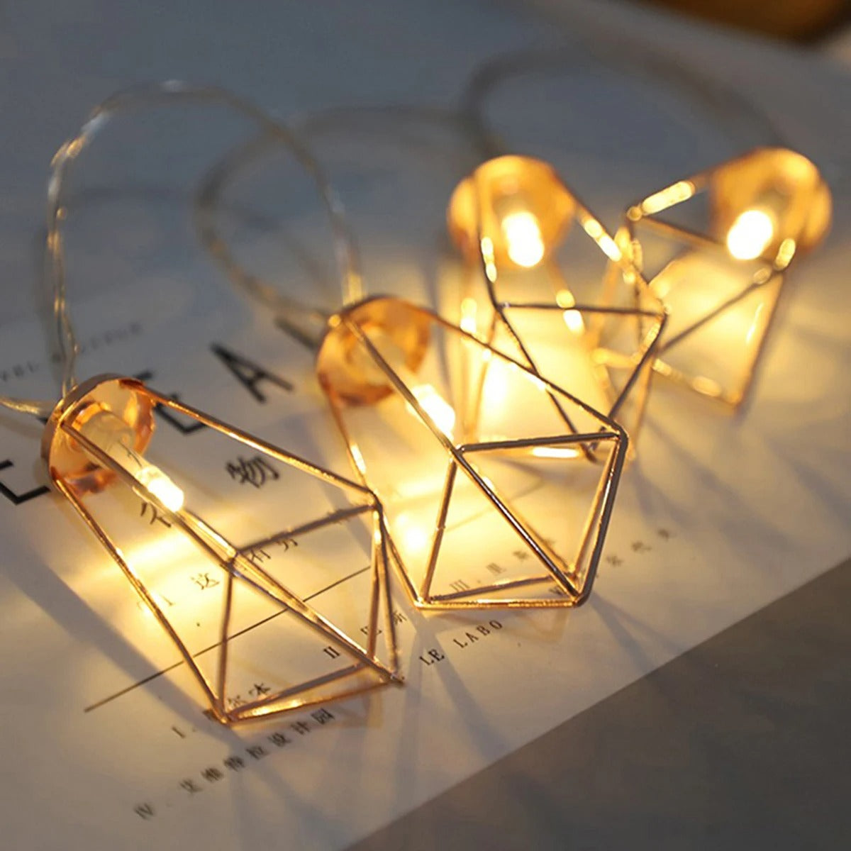 Diamond Fairy String Lights with Warm White LED Glow