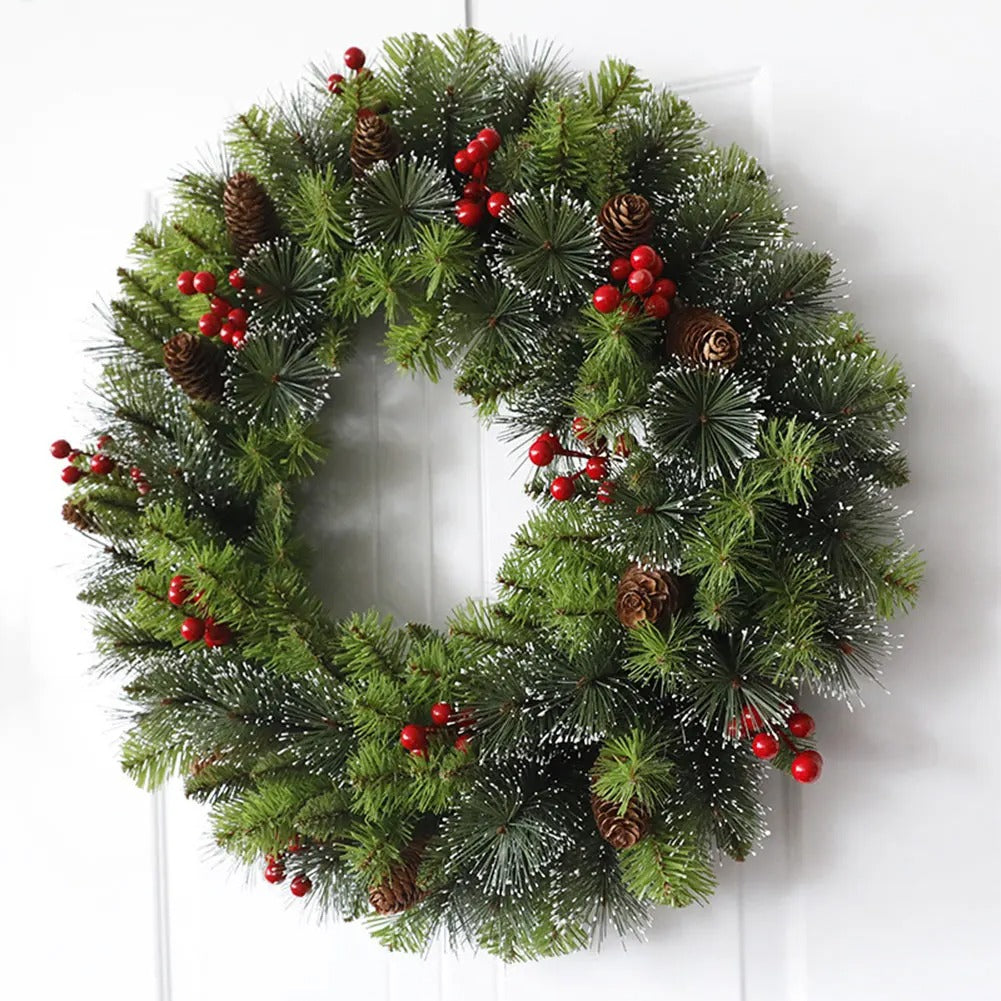 Christmas Wreath Artificial Pine Foliage Red Berry Holiday Decoration