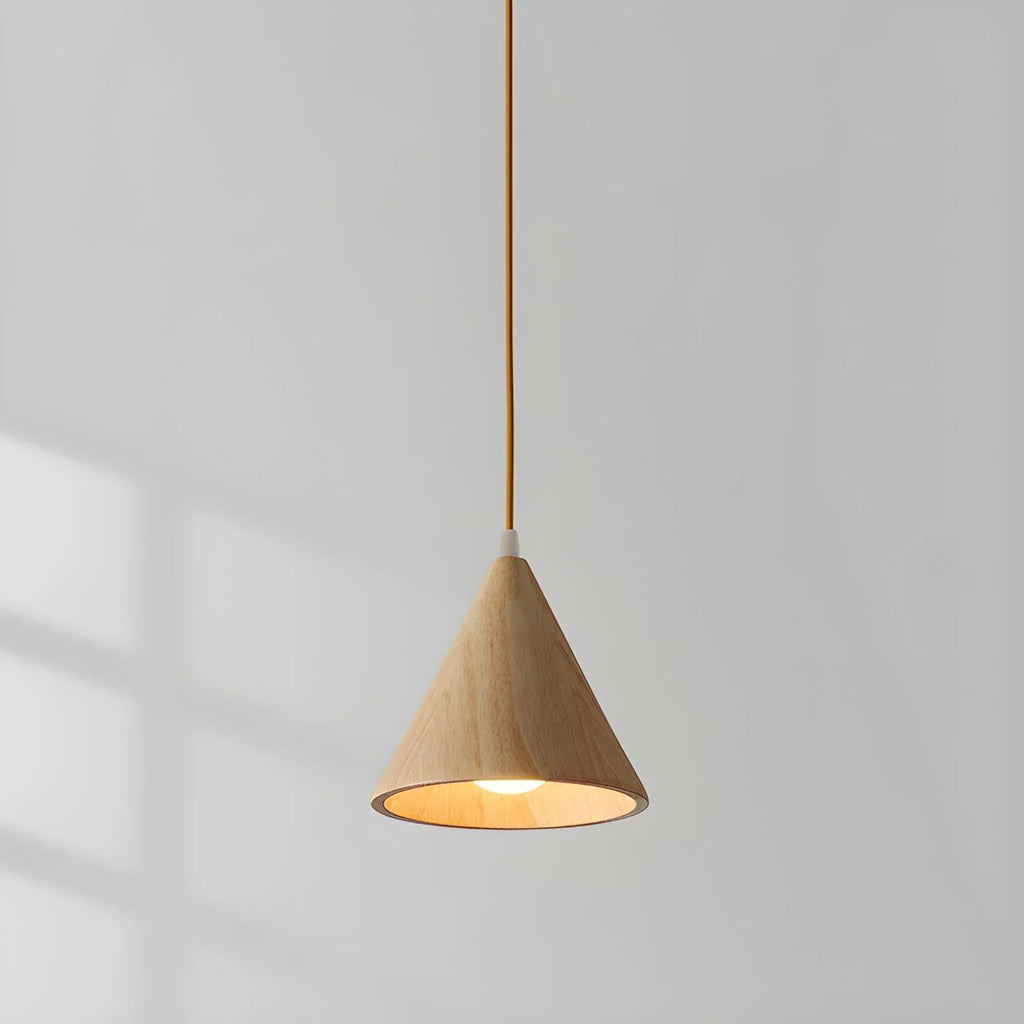 Pendant Lamp Wood Cone Three Head Linear Design LED Compatible