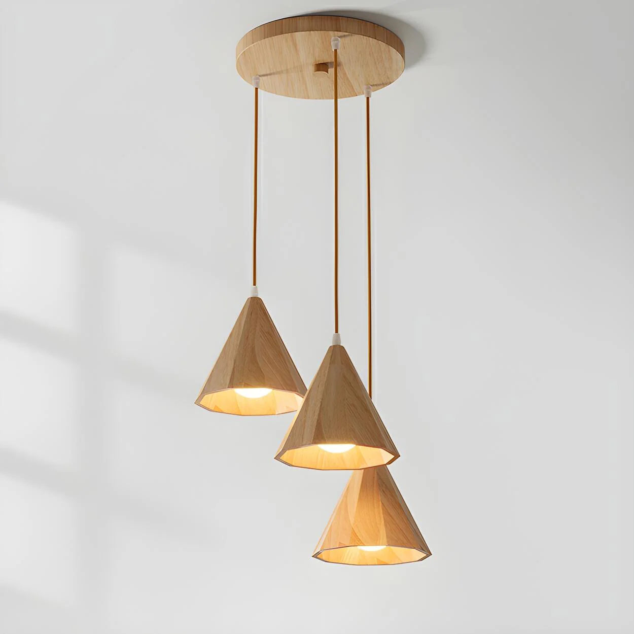 Pendant Lamp Wood Cone Three Head Linear Design LED Compatible