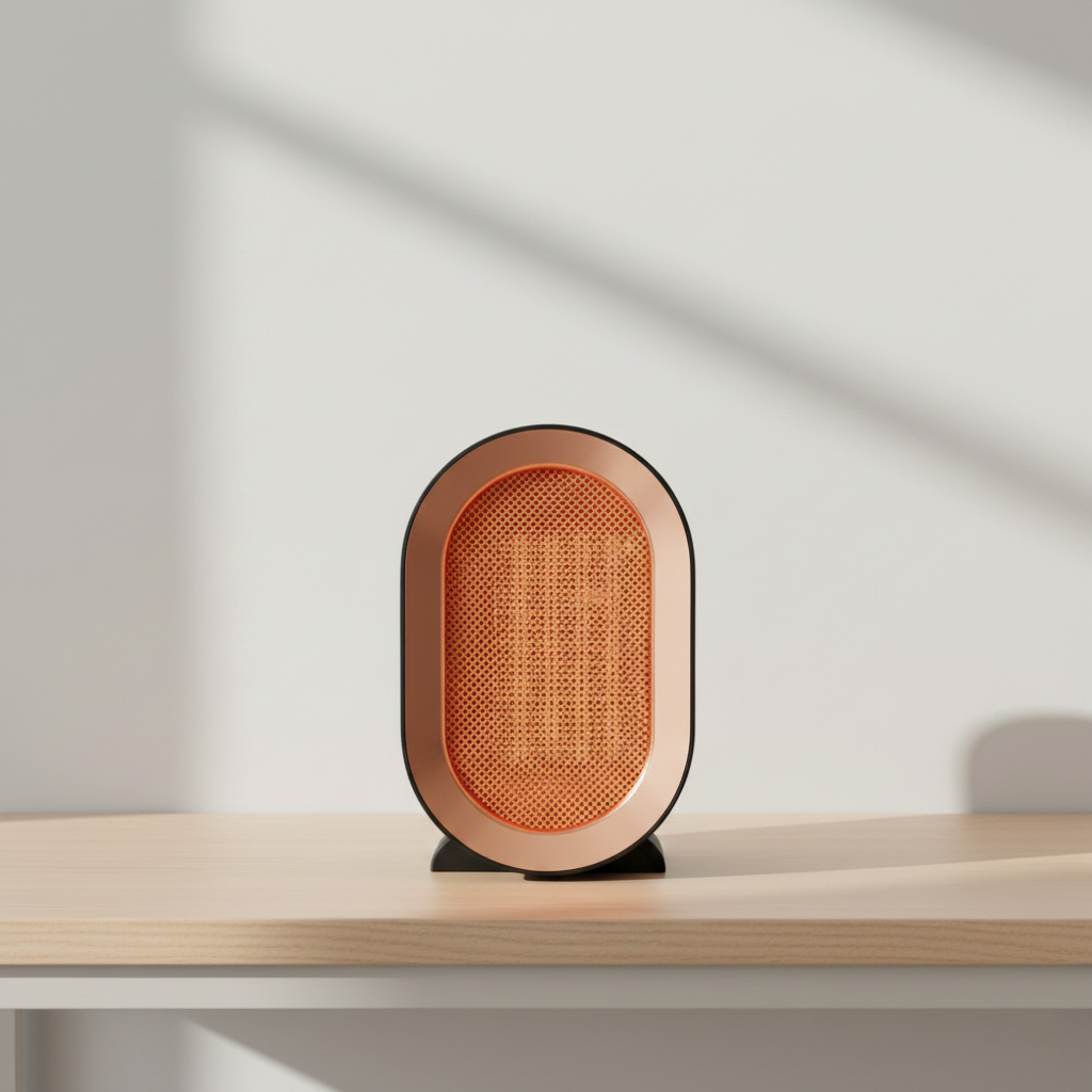 Honeycomb-patterned device on a wooden surface with a light gray background