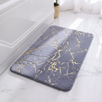 Gray marble-patterned rug on a white floor