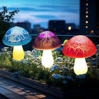 Solar Mushroom Garden Lights with Cracked Glass Cap and Detachable Solar Panel