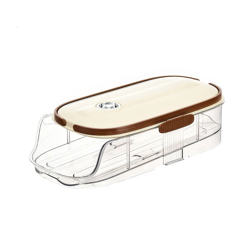 Egg storage container with dimensions on a white background